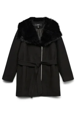 Abrigo de pa&ntilde;o cuello de pelo talla grande