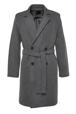 Abrigo largo con detalle de cintur&oacute;n