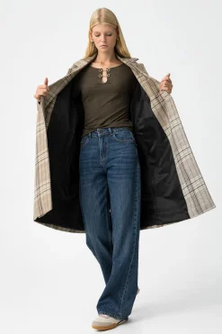 Abrigo Largo con Estampado de Cuadros