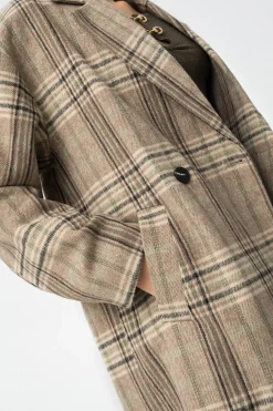 Abrigo Largo con Estampado de Cuadros