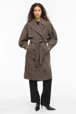 Abrigo largo de lana con cuadros