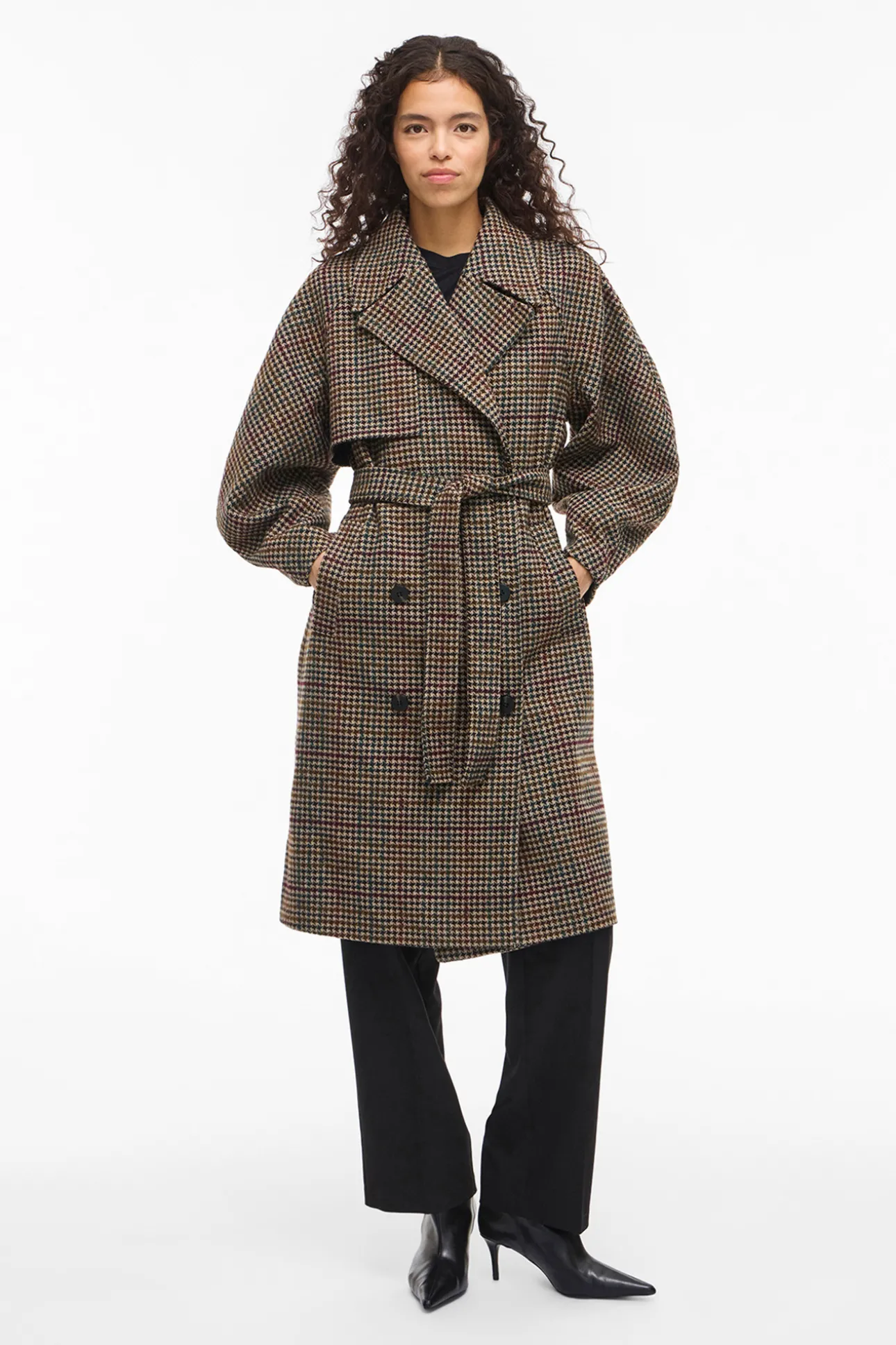 Abrigo largo de lana con cuadros