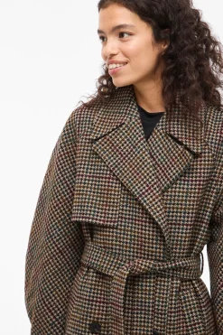 Abrigo largo de lana con cuadros