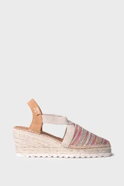 Alpargata de cuña media en rafia multicolor