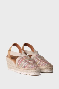 Alpargata de cu&ntilde;a media en rafia multicolor