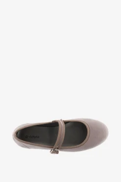 Bailarinas de ni&ntilde;a de terciopelo con ribete al tono y cierre de hebilla