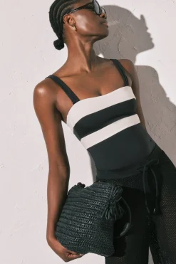 Ba&ntilde;ador bandeau moldeador color block B&W