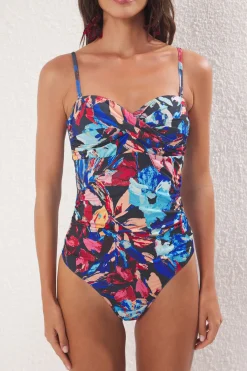 Ba&ntilde;ador escote fruncido tropical