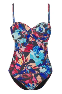 Ba&ntilde;ador escote fruncido tropical