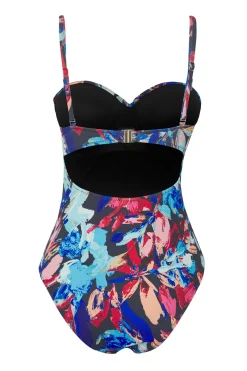 Ba&ntilde;ador escote fruncido tropical