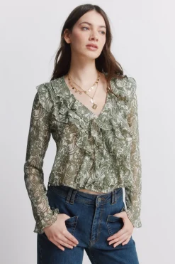 Blusa gasa volantes estampada