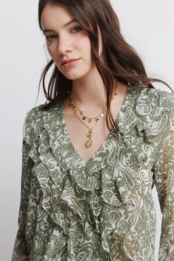 Blusa gasa volantes estampada