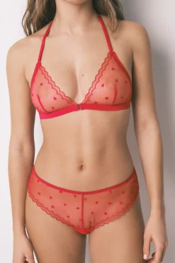 Braga ancha brasile&ntilde;a tul bordado rojo