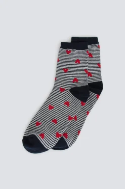 Calcetín largo rayas con corazones