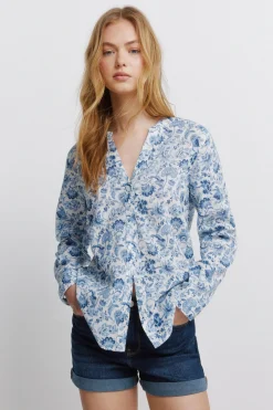 Camisa cuello mao efecto lino