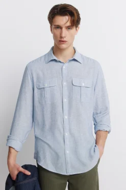 Camisa lino viscosa bolsillos