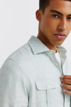 Camisa lino viscosa bolsillos