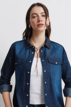 Camisa vaquera bolsillos algod&oacute;n