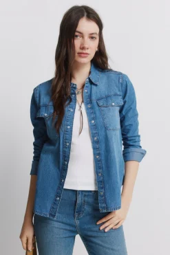 Camisa vaquera bolsillos algod&oacute;n