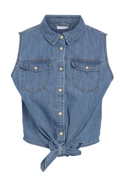 Camisa vaquera sin mangas anudada