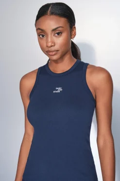 Camiseta halter algodón canalé azul