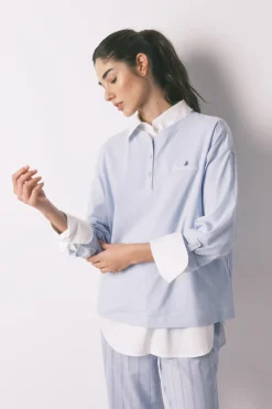 Camiseta manga larga 100% algod&oacute;n azul