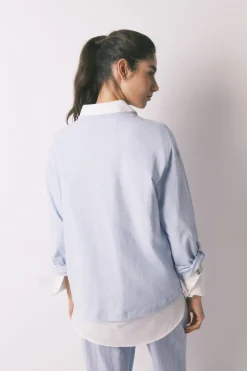 Camiseta manga larga 100% algod&oacute;n azul