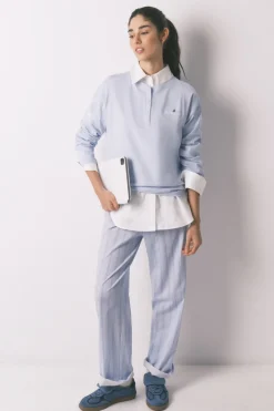 Camiseta manga larga 100% algod&oacute;n azul