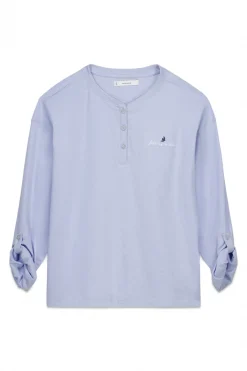 Camiseta manga larga 100% algod&oacute;n azul