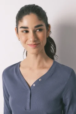 Camiseta manga larga algod&oacute;n canal&eacute; azul