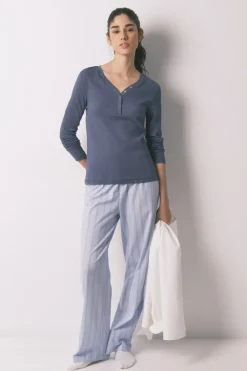 Camiseta manga larga algod&oacute;n canal&eacute; azul