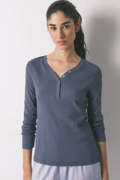 Camiseta manga larga algod&oacute;n canal&eacute; azul