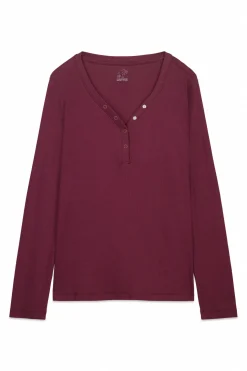 Camiseta manga larga algod&oacute;n canal&eacute; granate