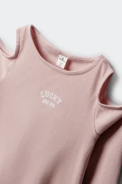 Camiseta manga larga rib hombro descubierto ni&ntilde;a