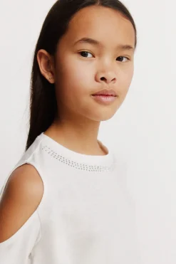 Camiseta manga larga tachas hombro descubierto ni&ntilde;a