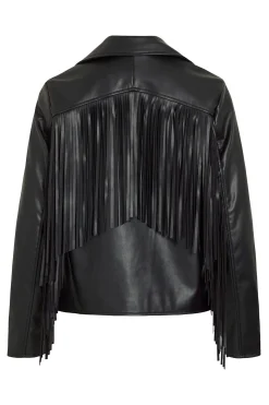Cazadora biker de polipiel con flecos