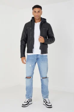 Chaqueta biker con capucha