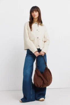 Chaqueta corta beige algod&oacute;n