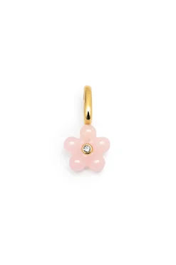 Charm Flower Pink Plata Ba&ntilde;o Oro