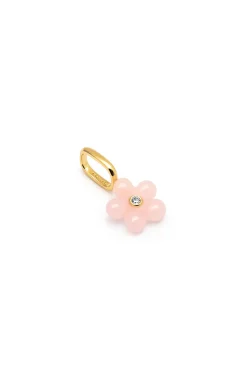 Charm Flower Pink Plata Ba&ntilde;o Oro