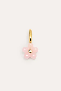 Charm Flower Pink Plata Ba&ntilde;o Oro