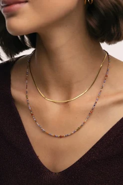 Collar Doble Crystals Lisse Acero Ba&ntilde;o Oro