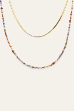 Collar Doble Crystals Lisse Acero Ba&ntilde;o Oro