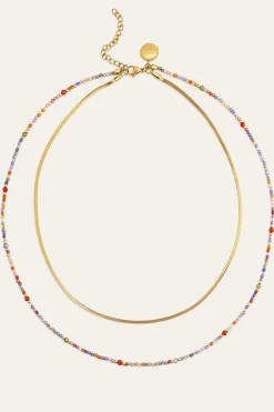 Collar Doble Crystals Lisse Acero Ba&ntilde;o Oro