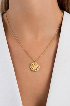 Collar Medallion Five Stones Acero Ba&ntilde;o Oro