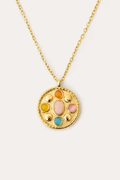 Collar Medallion Five Stones Acero Ba&ntilde;o Oro