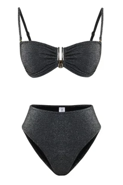 Conjunto de bikini bandeau alto brillo
