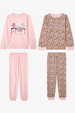 Conjunto de pijama de manga larga de 2 piezas con estampado de leopardo para ni&ntilde;as