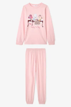 Conjunto de pijama de manga larga de 2 piezas con estampado de leopardo para ni&ntilde;as