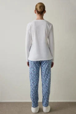 Conjunto de pijama de manga larga con cuello en V y estampado Cup Of Tea